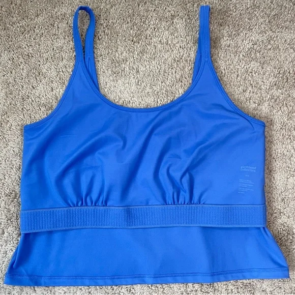 Girlfriend Collective Blue Gemma Scoop Tank Top with Built-In Bra Plus Size XXL - Picture 9 of 15